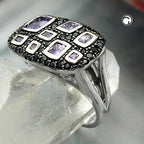 Ring 13x22mm med zirkoniaer lilla-sort, skinnende rhodiumbelagt sølv 925