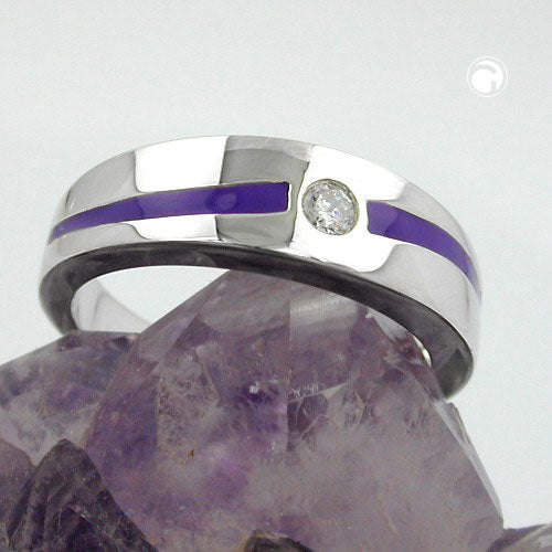Ring 6 mm lilla lakindlæg zirkonia hvid skinnende rhodiumbelagt sølv 925