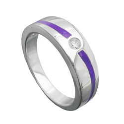 Ring 6 mm lilla lakindlæg zirkonia hvid skinnende rhodiumbelagt sølv 925
