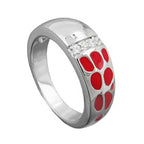 Ring 7mm rød lak indlæg 4 kubiske zirkonier skinnende rhodium belagt sølv 925