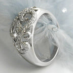 Ring 11 mm blomster med mange zirkoniaer skinnende rhodiumbelagt sølv 925