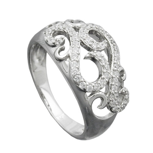 Ring 11 mm blomster med mange zirkoniaer skinnende rhodiumbelagt sølv 925