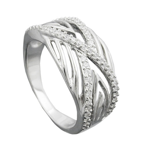 Ring 11 mm med mange zirkonier skinnende rhodiumbelagt sølv 925