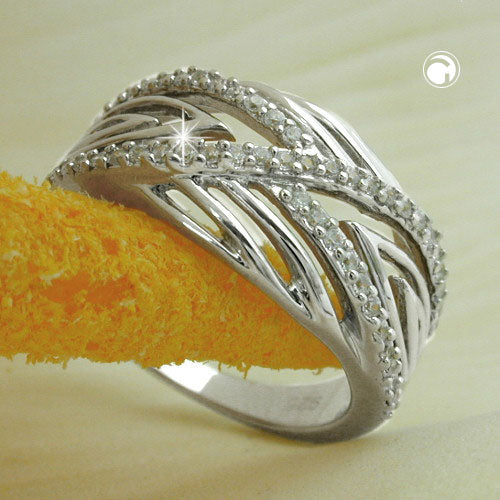Ring 11 mm med mange zirkonier skinnende rhodiumbelagt sølv 925
