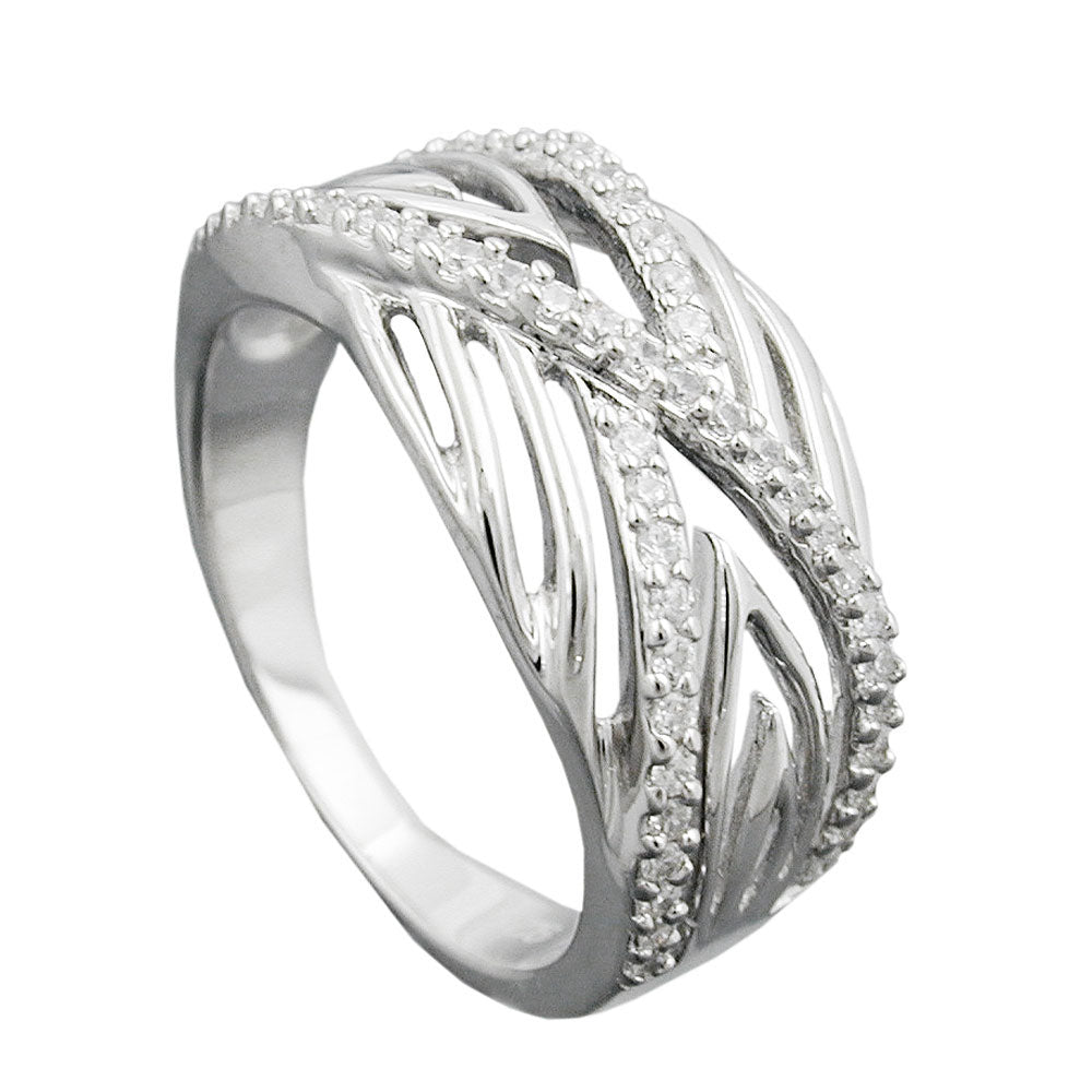 Ring 11 mm med mange zirkonier skinnende rhodiumbelagt sølv 925