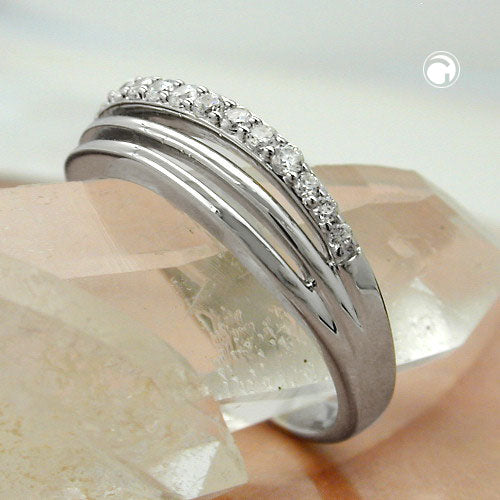 Ring 6 mm med zirkoniaer skinnende rhodiumbelagt sølv 925