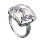 Ring 16x16mm med zirkoniaer lilla-hvid, matt-skinnende rhodiumbelagt sølv 925