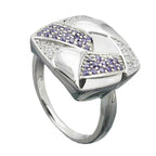 Ring 16x16mm med zirkoniaer lilla-hvid, matt-skinnende rhodiumbelagt sølv 925