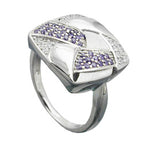 Ring 16x16mm med zirkoniaer lilla-hvid, matt-skinnende rhodiumbelagt sølv 925