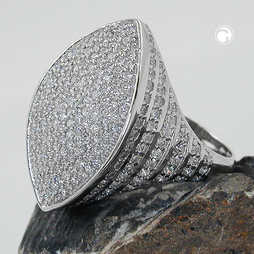 Ring 23x11mm med mange zirkonia-rhodiumbelagte sølv 925 ring størrelse 62