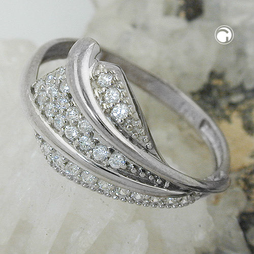Ring 11 mm med mange zirkonier skinnende rhodiumbelagt sølv 925
