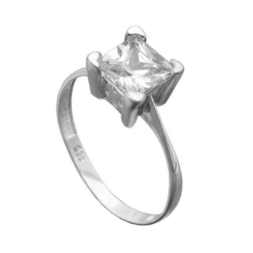 Ring 8 mm enkelt kubisk zirkonia skinnende rhodiumbelagt sølv 925