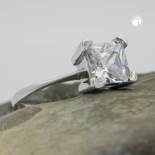 Ring 8 mm enkelt kubisk zirkonia skinnende rhodiumbelagt sølv 925