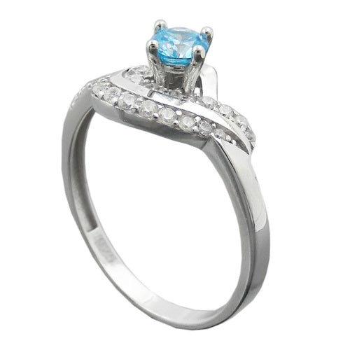Ring 10mm zirkonia aqua og hvid skinnende rhodiumbelagt sølv 925 ring størrelse 58