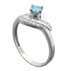 Ring 10mm zirkonia aqua og hvid skinnende rhodiumbelagt sølv 925 ring størrelse 58