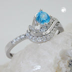 Ring 10mm zirkonia aqua og hvid skinnende rhodiumbelagt sølv 925 ring størrelse 58