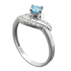Ring 10mm zirkonia aqua og hvid skinnende rhodiumbelagt sølv 925 ring størrelse 58