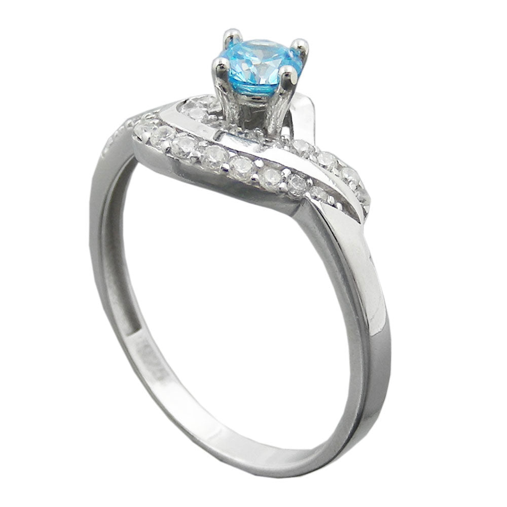 Ring 10mm zirkonia aqua og hvid skinnende rhodiumbelagt sølv 925 ring størrelse 58