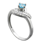Ring 10mm zirkonia aqua og hvid skinnende rhodiumbelagt sølv 925 ring størrelse 58