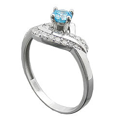 Ring 10mm zirkonia aqua og hvid skinnende rhodiumbelagt sølv 925 ring størrelse 58