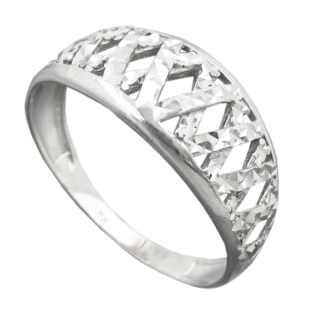 Ring 9mm mønster Stanset Skinnende Diamant Rhodium Sølvbelagt 925