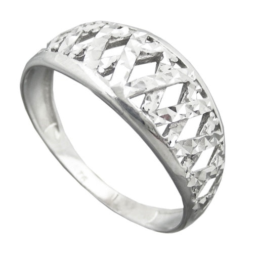 Ring 9mm mønster Stanset Skinnende Diamant Rhodium Sølvbelagt 925