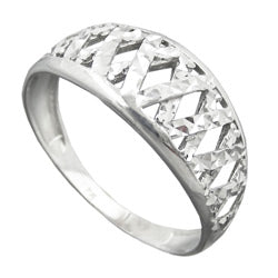 Ring 9mm mønster Stanset Skinnende Diamant Rhodium Sølvbelagt 925