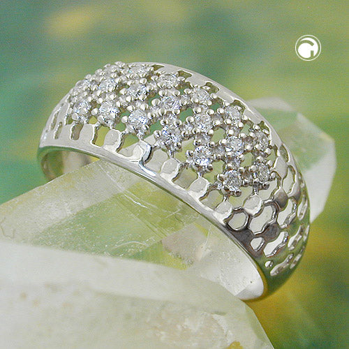 Ring 9 mm med mange zirkoniaer skinnende rhodiumbelagt sølv 925