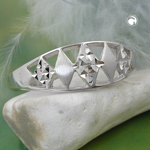 Ring 7 mm mønster udstanset mat skinnende diamant rhodium-belagt sølv 925