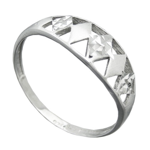 Ring 7 mm mønster udstanset mat skinnende diamant rhodium-belagt sølv 925