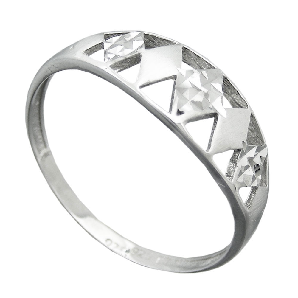 Ring 7 mm mønster udstanset mat skinnende diamant rhodium-belagt sølv 925