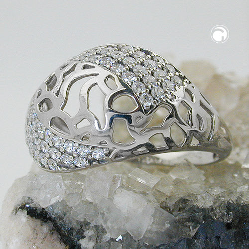 Ring 13 mm med mange kubiske zirkoniaer skinnende sølv 925
