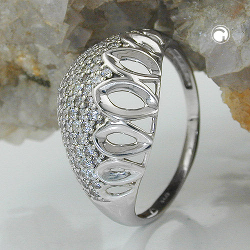 Ring 13 mm med mange zirkonier skinnende rhodiumbelagt sølv 925