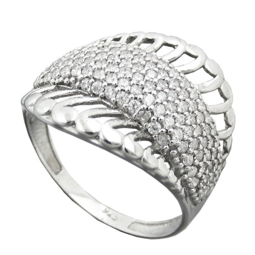 Ring 18 mm med mange kubiske zirkoniaer skinnende rhodiumbelagt sølv 925 ring størrelse 56