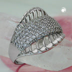 Ring 18 mm med mange kubiske zirkoniaer skinnende rhodiumbelagt sølv 925 ring størrelse 56