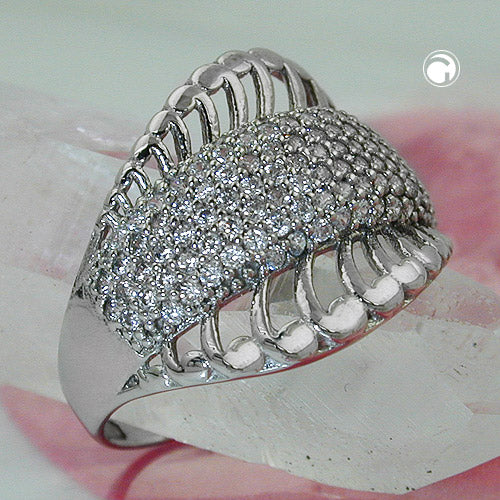 Ring 18 mm med mange kubiske zirkoniaer skinnende rhodiumbelagt sølv 925 ring størrelse 56
