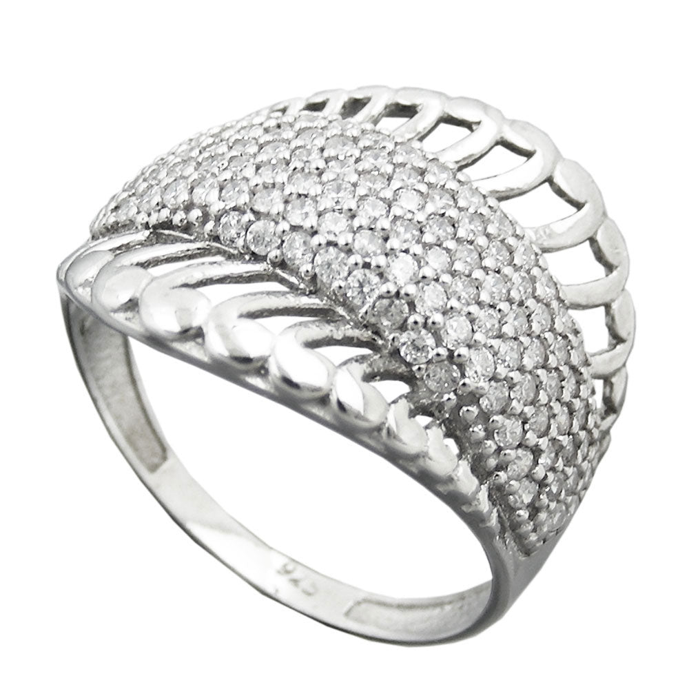 Ring 18 mm med mange kubiske zirkoniaer skinnende rhodiumbelagt sølv 925 ring størrelse 56