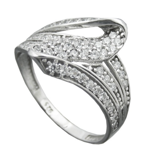 Ring 14 mm med mange kubiske zirkoniaer skinnende rhodiumbelagt sølv 925 ring størrelse 56