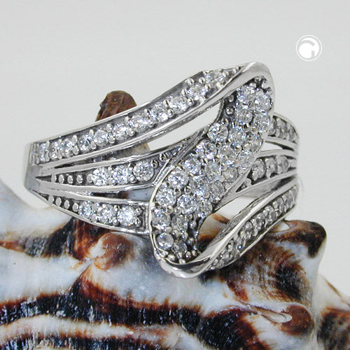 Ring 14 mm med mange kubiske zirkoniaer skinnende rhodiumbelagt sølv 925 ring størrelse 56