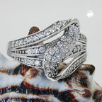 Ring 14 mm med mange kubiske zirkoniaer skinnende rhodiumbelagt sølv 925 ring størrelse 56