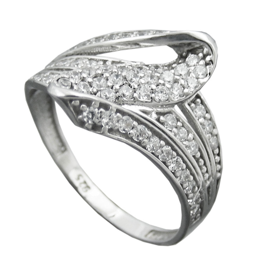 Ring 14 mm med mange kubiske zirkoniaer skinnende rhodiumbelagt sølv 925 ring størrelse 56