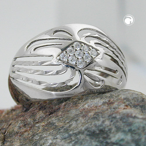 Ring 12 mm med zirkoniaer skinnende diamant rhodiumbelagt sølv 925