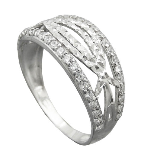 Ring 9 mm med zirkoniaer skinnende diamant rhodiumbelagt sølv 925 ring størrelse 58
