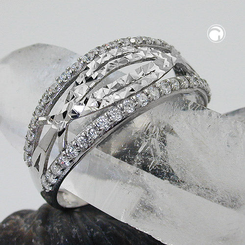 Ring 9 mm med zirkoniaer skinnende diamant rhodiumbelagt sølv 925 ring størrelse 58
