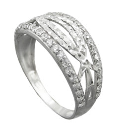 Ring 9 mm med zirkoniaer skinnende diamant rhodiumbelagt sølv 925 ring størrelse 58