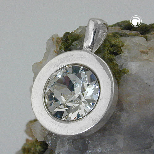 Pendler 11mm glassten hvid i bezel med indfatning skinnende sølv 925