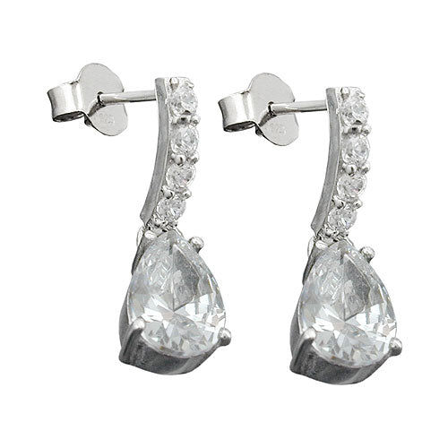 Øreringe til øreringe 21x6mm kubiske zirkoniaer Hvid rhodiumbelagt sølv 925