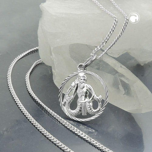 Vedhæng Zodiac Aquarius med kæde 1,4 mm flad rustning sølv 925 45 cm