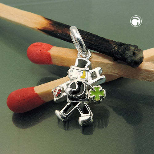 Pendler 12x10mm skorstensfejer 4 farver lakeret sølv 925