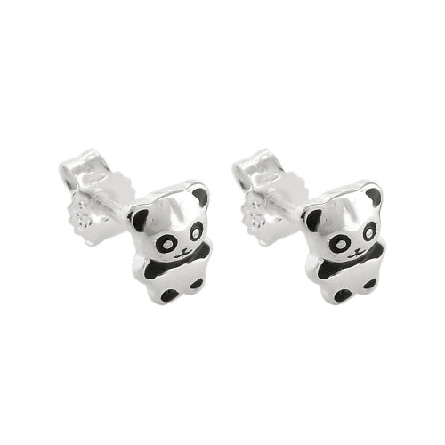 Ørestikker 6x5mm Lille Pandabjørn Skinnende Sort Lakeret Sølv 925